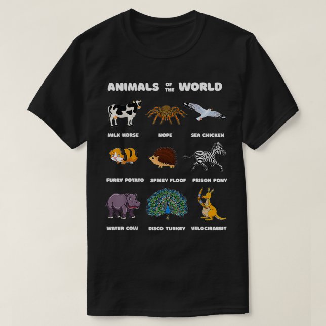Animals Of The World Gift Tee Funny Rare Animals M (Design Front)