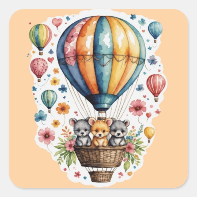 Animals On A baloon Square Sticker (Front)