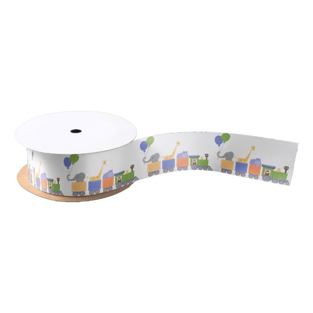 Animals On A Train Baby Shower Satin Ribbon (Spool)