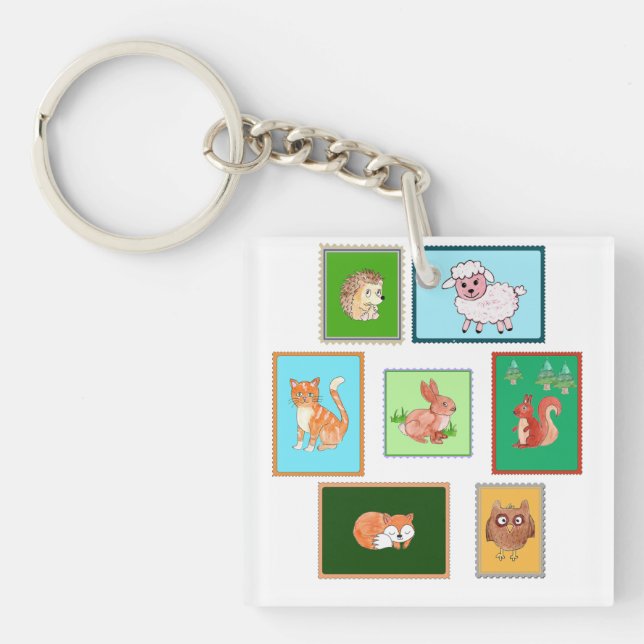animals on stamps key ring (Front)