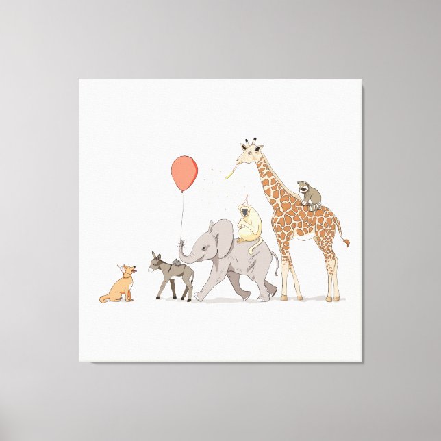Animals party cute nursery art birthday dog  canvas print (Front)