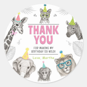 Animals Party Wild Animal Birthday Classic Round Sticker