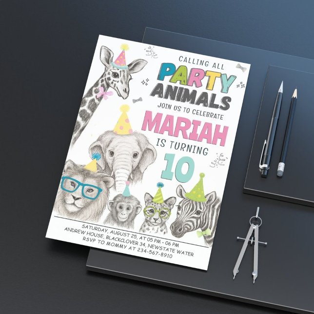 Animals Party  | Wild Animal Birthday Invitation (Zazzle Animals Party  _ Wild Animal Birthday  Invitation (Front (Vertical)))