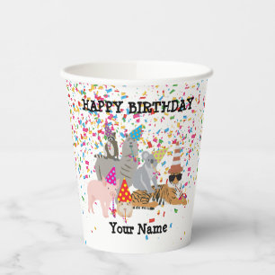 Animals Partying - Animals at Birthday Party Banne Paper Cups
