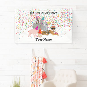 Animals Partying - Animals at Birthday Party Banner