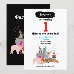 Animals Partying - Animals at Birthday Party Invitation
