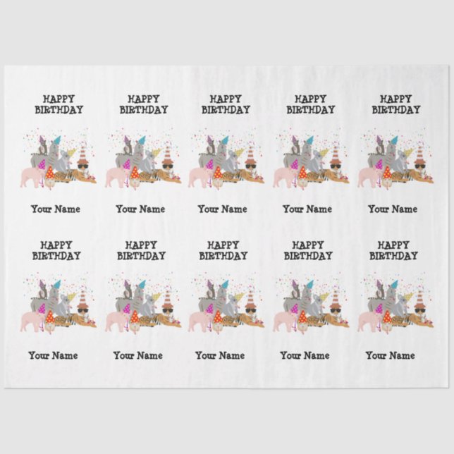 Animals Partying - Animals at Birthday Party Name Tissue Paper (Front)