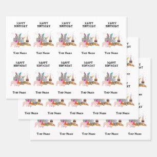 Animals Partying - Animals at Birthday Party Name Wrapping Paper Sheet