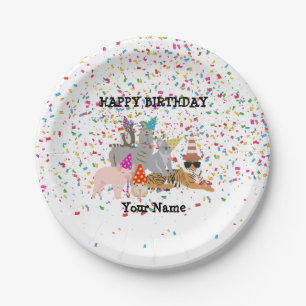Animals Partying - Animals at Birthday Party Paper Plate