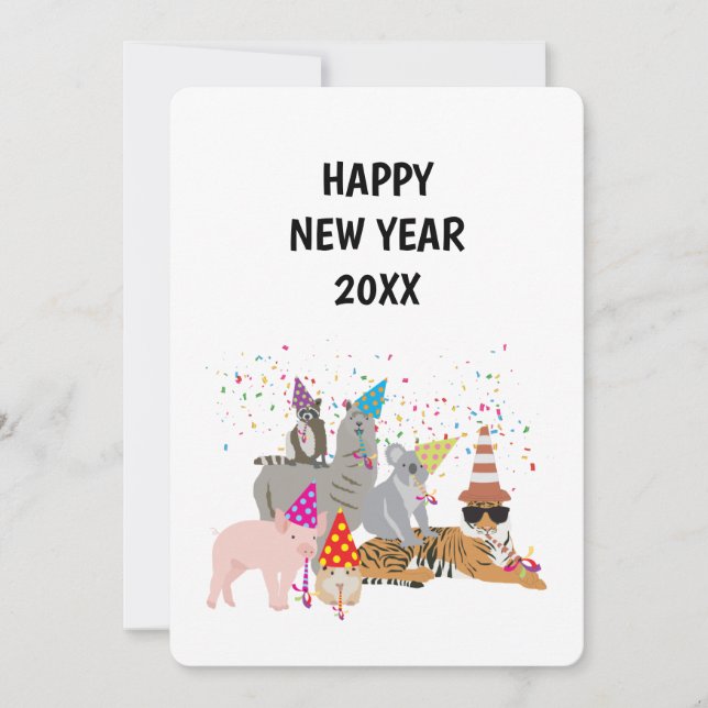 Animals Partying - Animals Holiday New Years Card (Front)
