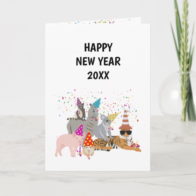 Animals Partying - Animals Holiday New Years Card (Front)
