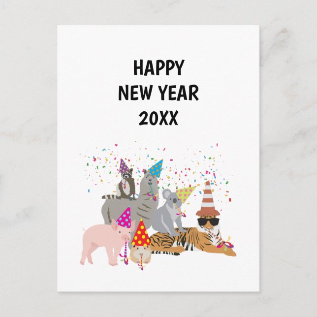 Animals Partying - Animals Holiday New Years Card (Front)
