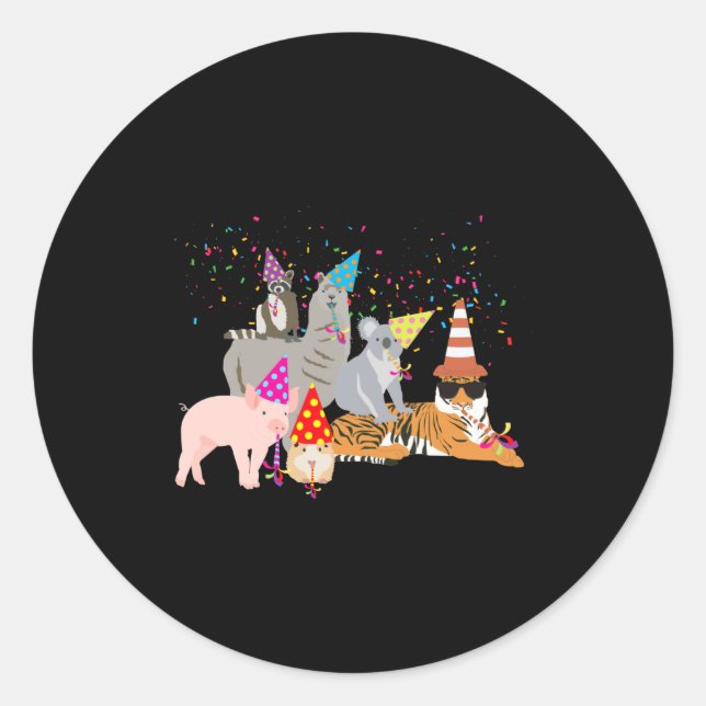 Animals Partying Cute Animals Having A Party _1  Classic Round Sticker (Front)