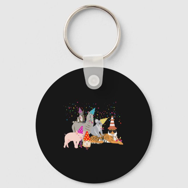 Animals Partying Cute Animals Having A Party _1  Key Ring (Front)