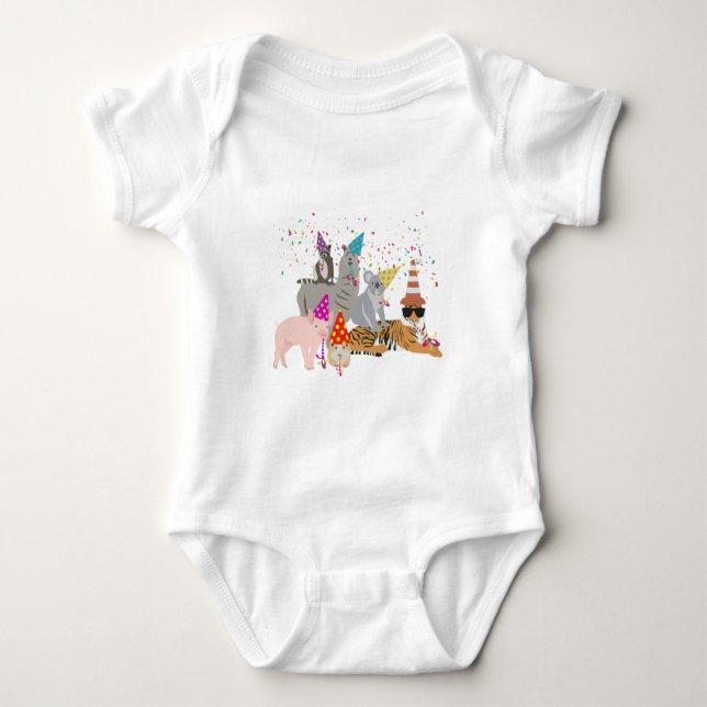 Animals Partying - Cute Animals Having a Party Baby Bodysuit (Front)