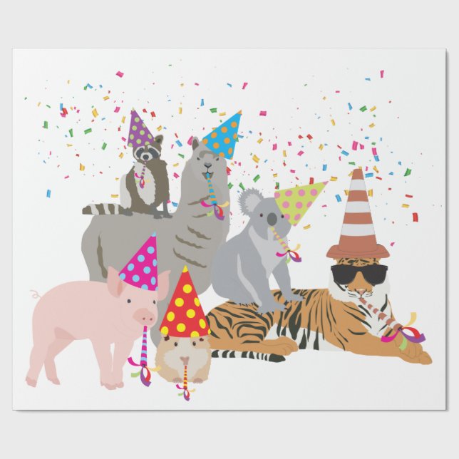 Animals Partying - Cute Animals Having a Party Wrapping Paper (Flat)