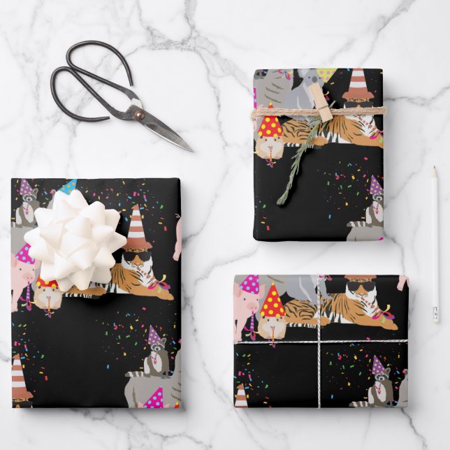 Animals Partying - Cute Animals Having a Party Wrapping Paper Sheet (Front)