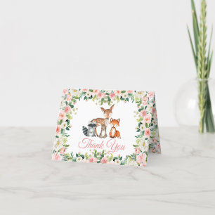  Animals & Pink Rose Baby Shower Thank You Card