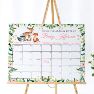  Animals & Pink Rose Guess Due Date Calendar Poster