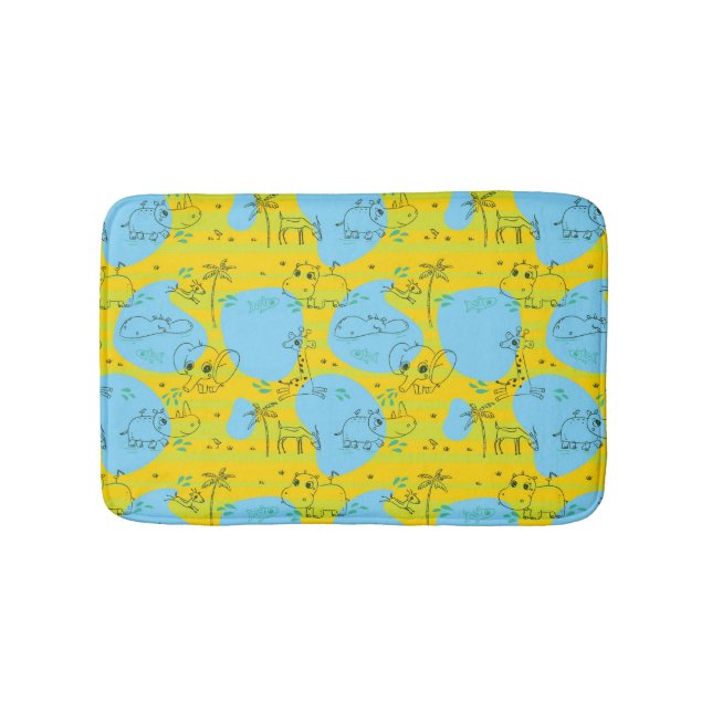 Animals playing baby pattern background bath mat (Front)