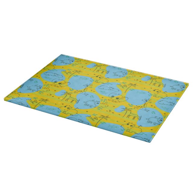 Animals playing baby pattern background cutting board (Corner)