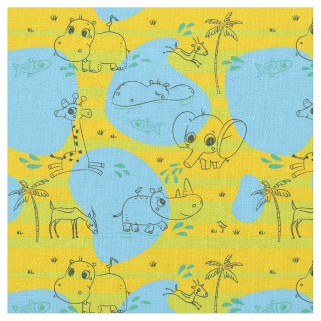 Animals playing baby pattern background fabric (Close Up)