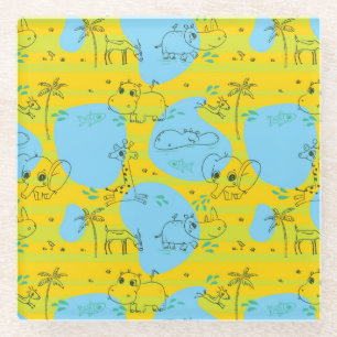 Animals playing baby pattern background glass coaster