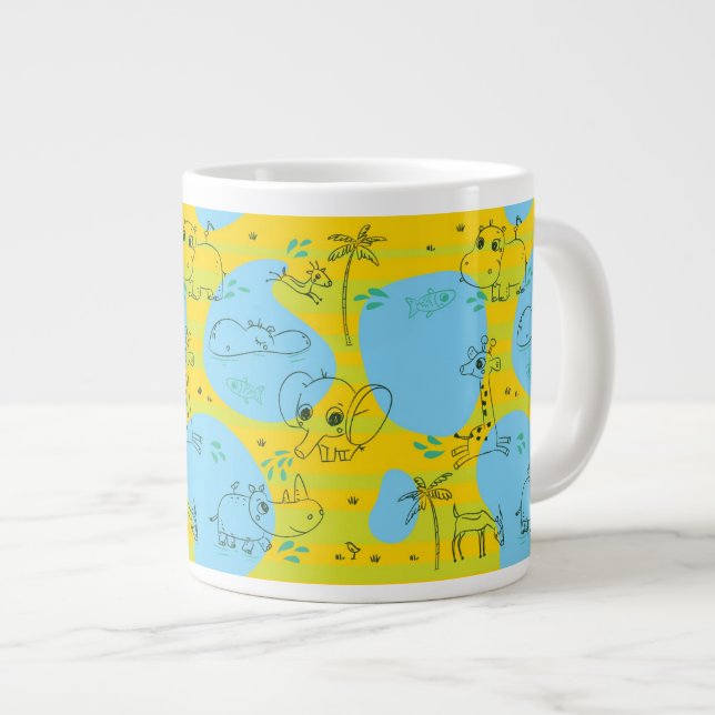 Animals playing baby pattern background large coffee mug (Front Right)