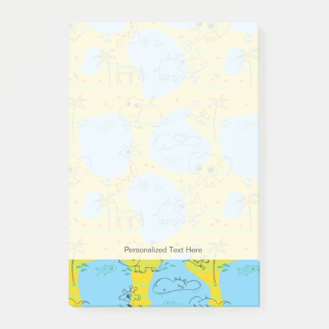 Animals playing baby pattern background post-it notes (Front)