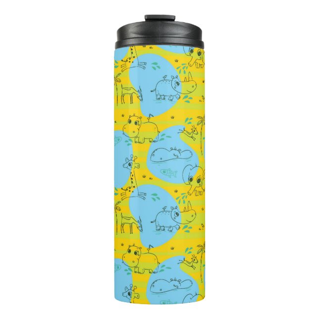 Animals playing baby pattern background thermal tumbler (Front)