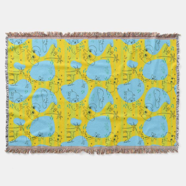 Animals playing baby pattern background throw blanket (Front)