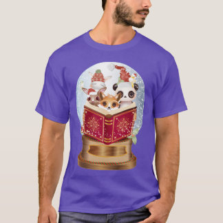 Animals read in a snow globe at Christmas friend T-Shirt