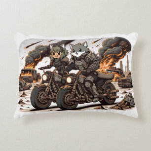 Animals ride a motorcycle decorative cushion