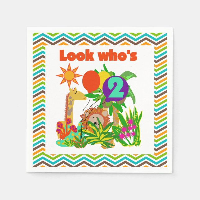Animals Safari 2nd Birthday Paper Napkins (Front)