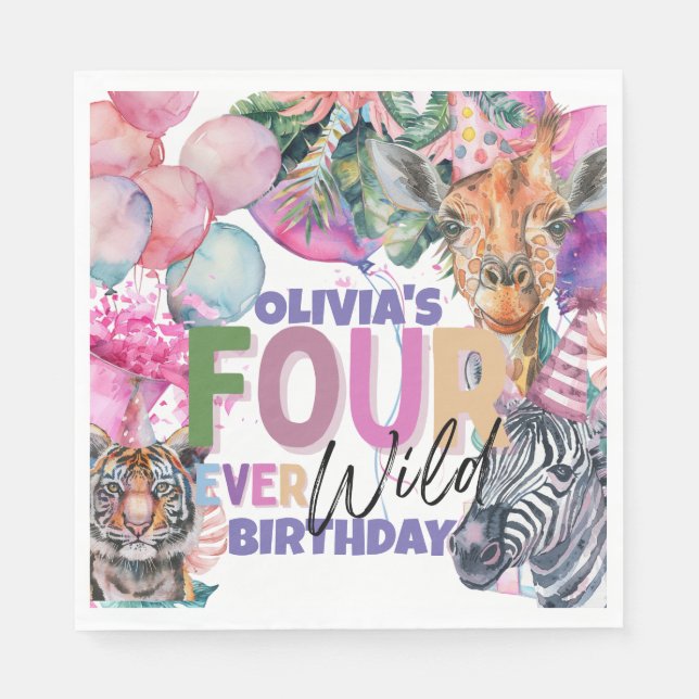 Animals Safari Jungle Four Ever Wild  Birthday  Napkin (Front)