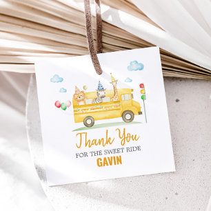 Animals School Bus Birthday Party Square Favour Tags