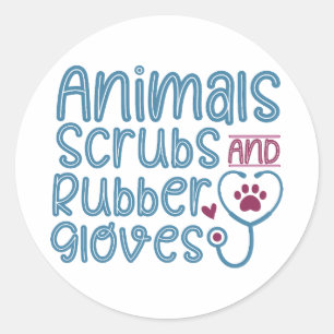 animals scrubs and rubber gloves classic round sticker