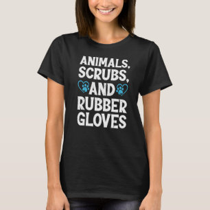 Animals Scrubs Rubber Gloves And Coffee Vet Tech L T-Shirt