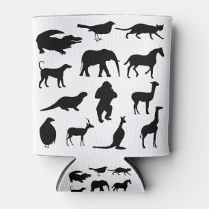 Animals Silhouettes Drawing Alligator Bird Cat Can Cooler