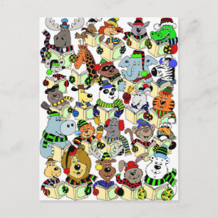Animals singing Christmas carols Holiday Postcard