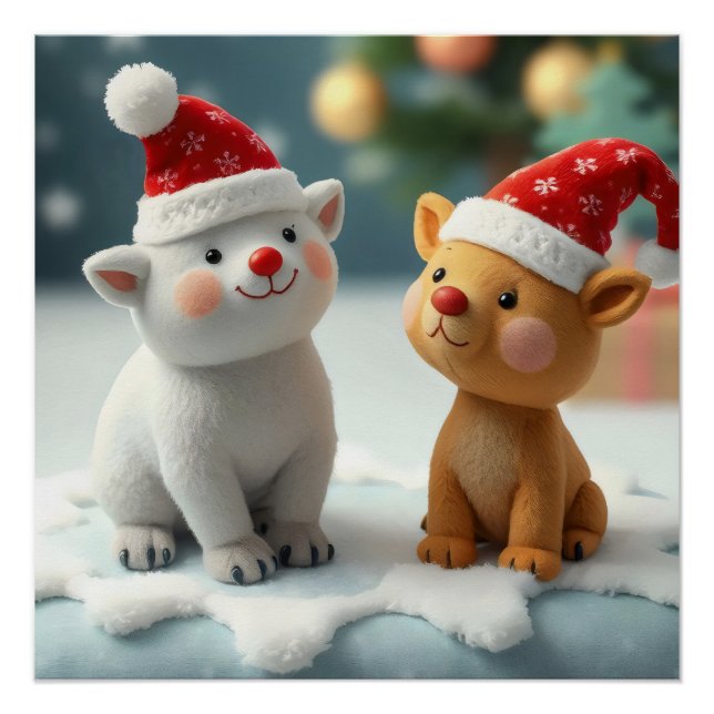 animals sitting in front of a christmas tree poster (Front)