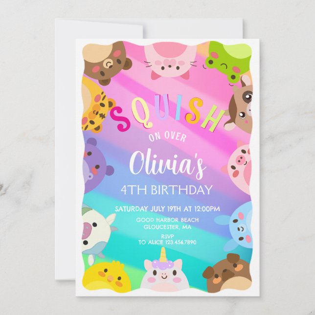Animals Squish Girl Birthday party Invitation (Front)
