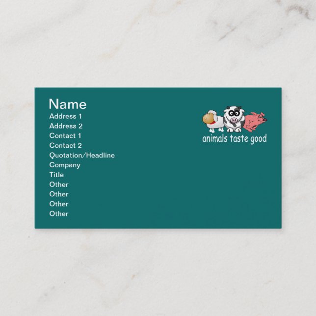 Animals Taste Good - Changeable Background Colour Business Card (Front)