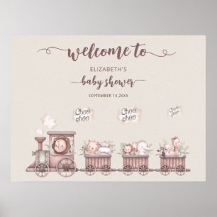 Animals Train Baby Shower Boho Welcome Foam Board Poster
