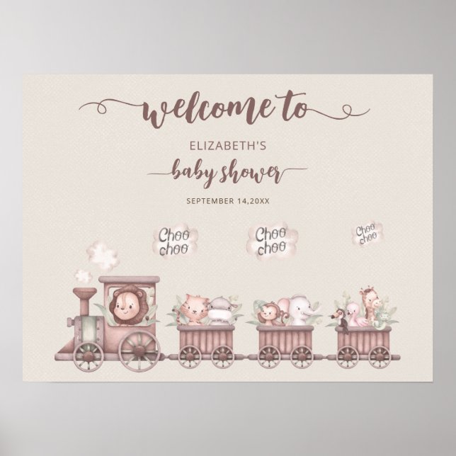 Animals Train Baby Shower Boho Welcome Foam Board Poster (Front)