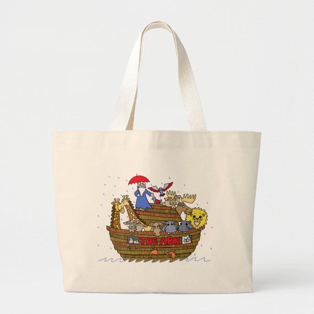 Animals Two by Two on Noah's Ark Large Tote Bag (Front)