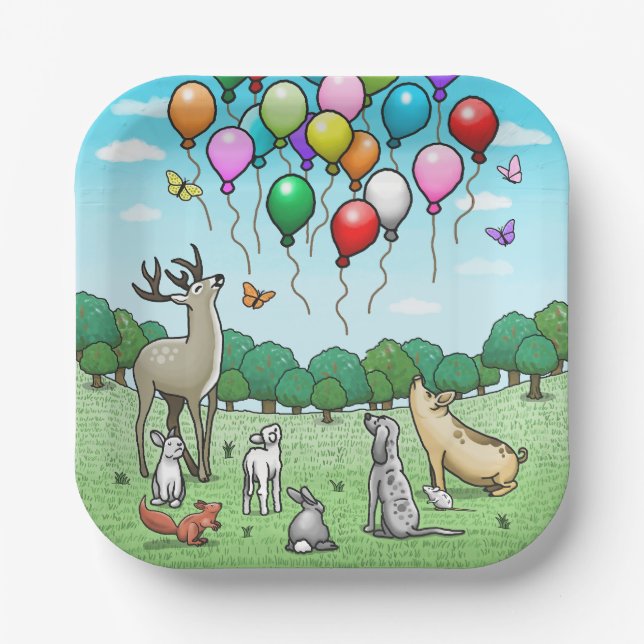 Animals Watch the Balloons Paper Plate (Front)