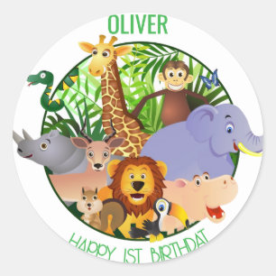 Animals Wild One Jungle greenery safari For kids Classic Round Sticker