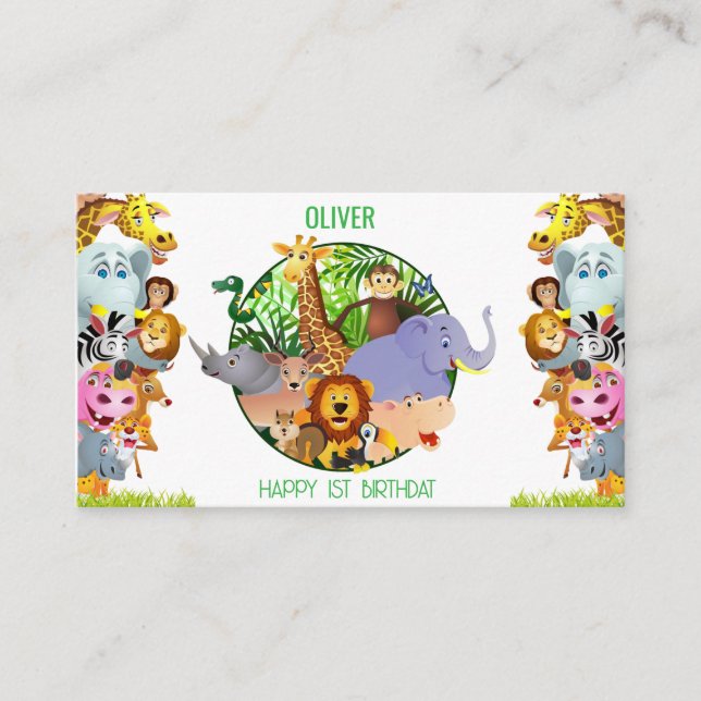 Animals Wild One Jungle greenery safari For kids Enclosure Card (Front)