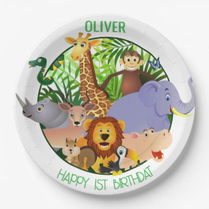 Animals Wild One Jungle greenery safari For kids Paper Plate